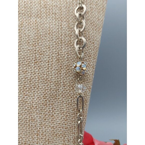 Loft Brushed Gold Tone Chain & Bead Station Necklace Crystals 36" Long - Picture 7 of 12